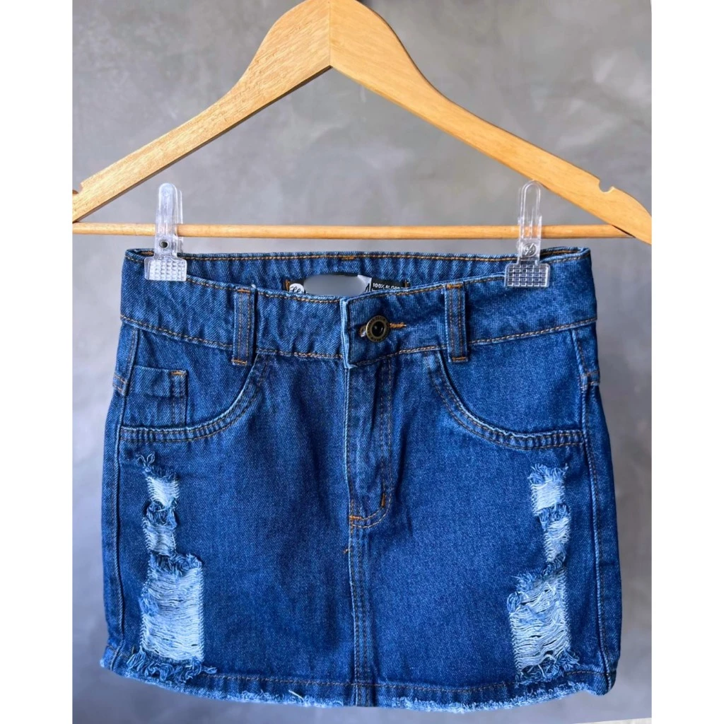 Saia Cargo Cós Alto Jeans Feminina
