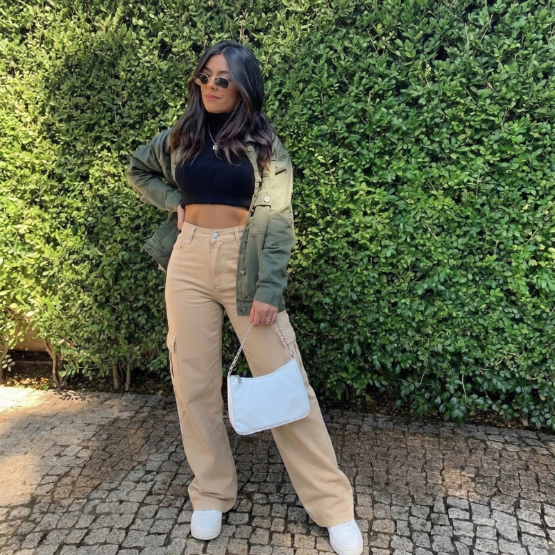 Caláa Jeans Cargo Areia Feminina