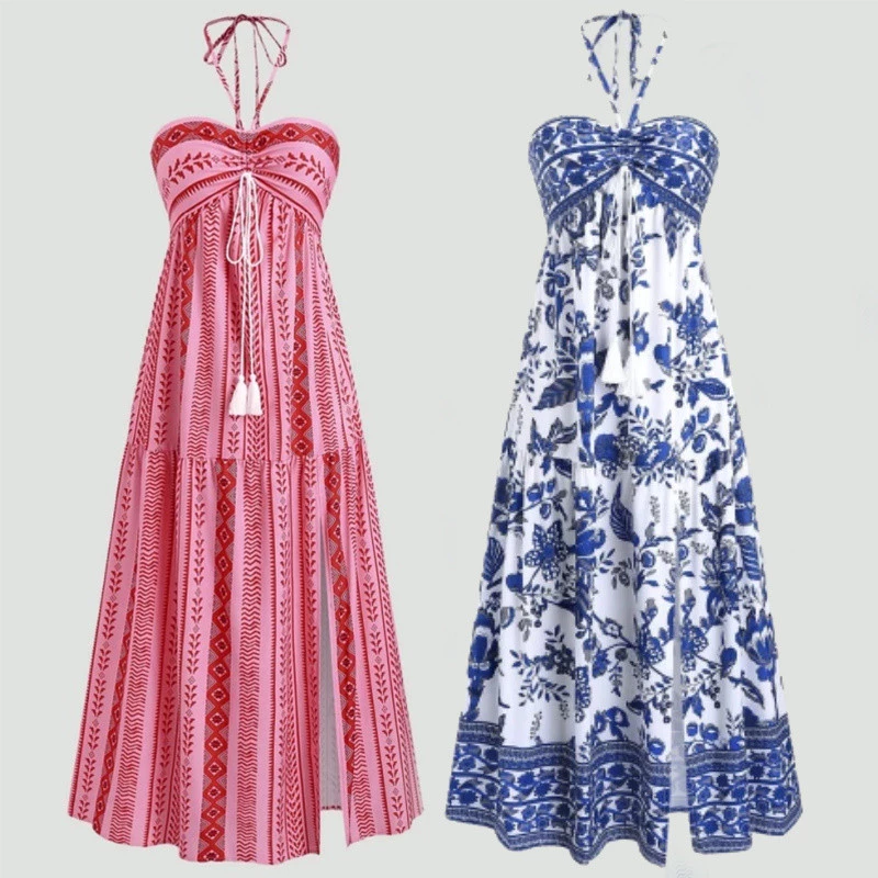 Vestido Boêmio Feminino Sem Manga Longo