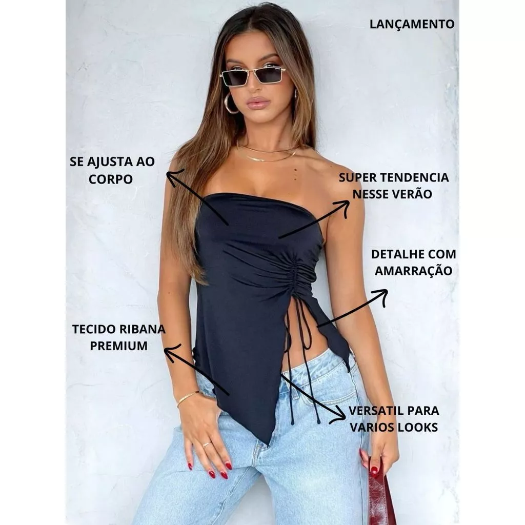 Blusa Drapeada Tomara que Caia Assimétrica